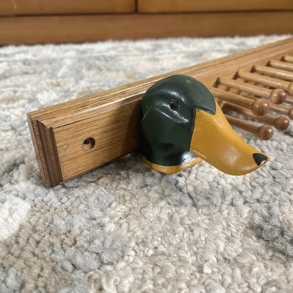Vtg 50s Drake Mallard Duck Wooden Tie Rack 24 Pegs Handmade Cabin Hunting Rustic